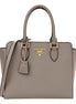 Prada Saffiano and Soft Calfskin Double Zipper Argilla Gray Tote Shoulder Bag available at Queen Bee of Beverly Hills