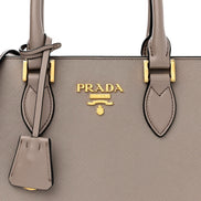 Prada Saffiano and Soft Calfskin Double Zipper Argilla Gray Tote Shoulder Bag available at Queen Bee of Beverly Hills