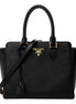 Prada Saffiano and Soft Calfskin Double Zipper Black Tote Shoulder Bag available at Queen Bee of Beverly Hills