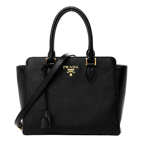 Prada Saffiano and Soft Calfskin Double Zipper Black Tote Shoulder Bag available at Queen Bee of Beverly Hills