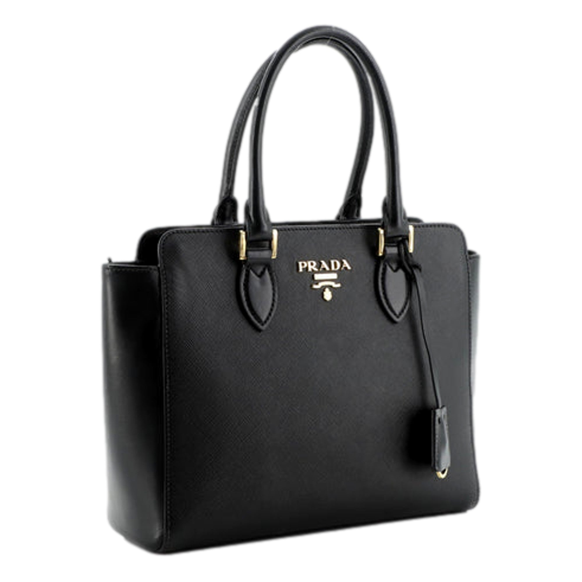Prada Saffiano and Soft Calfskin Double Zipper Black Tote Shoulder Bag available at Queen Bee of Beverly Hills