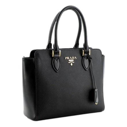 Prada Saffiano and Soft Calfskin Double Zipper Black Tote Shoulder Bag available at Queen Bee of Beverly Hills