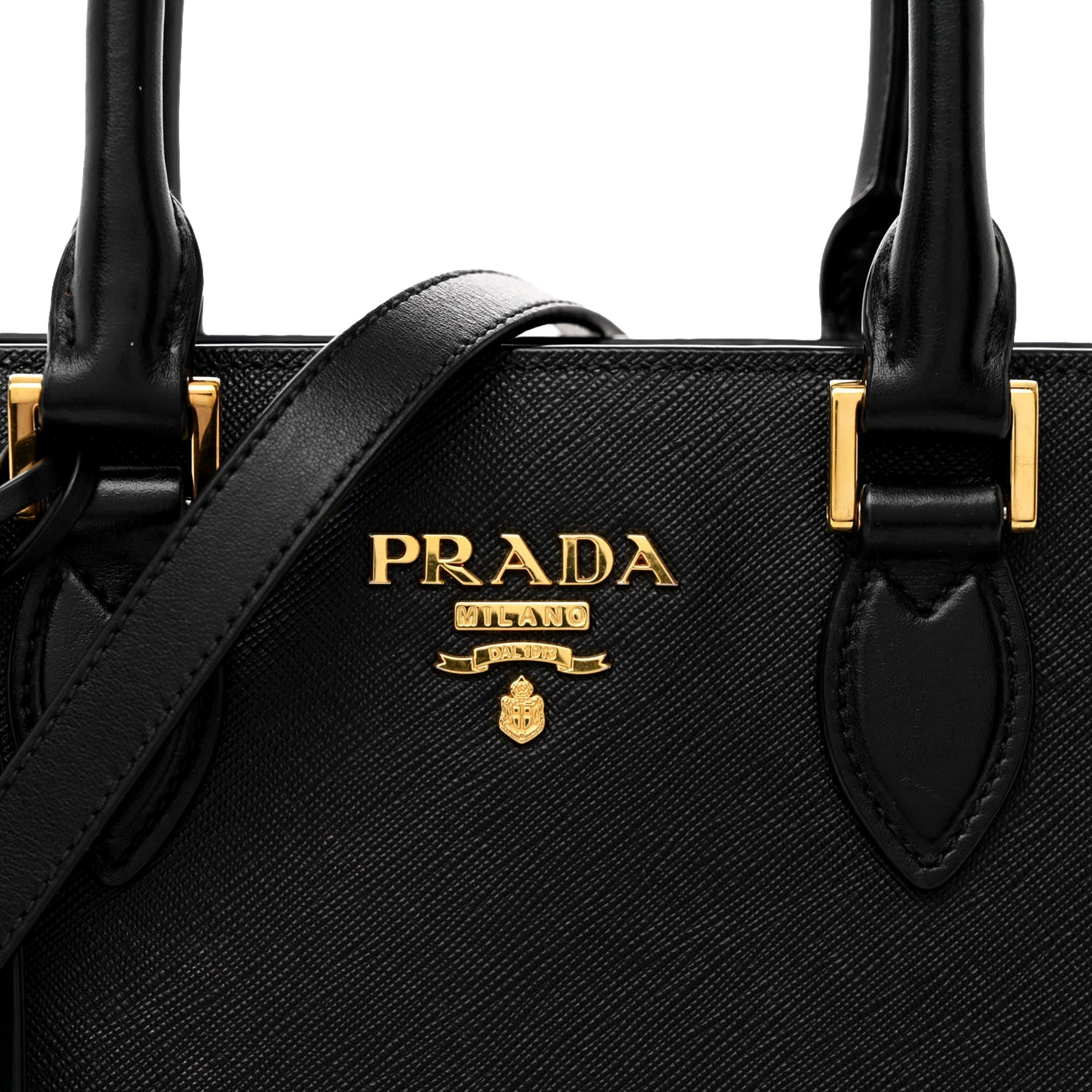 Prada Saffiano and Soft Calfskin Double Zipper Black Tote Shoulder Bag available at Queen Bee of Beverly Hills