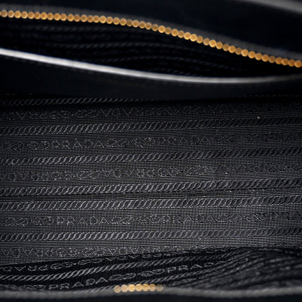 Prada Saffiano and Soft Calfskin Double Zipper Black Tote Shoulder Bag available at Queen Bee of Beverly Hills