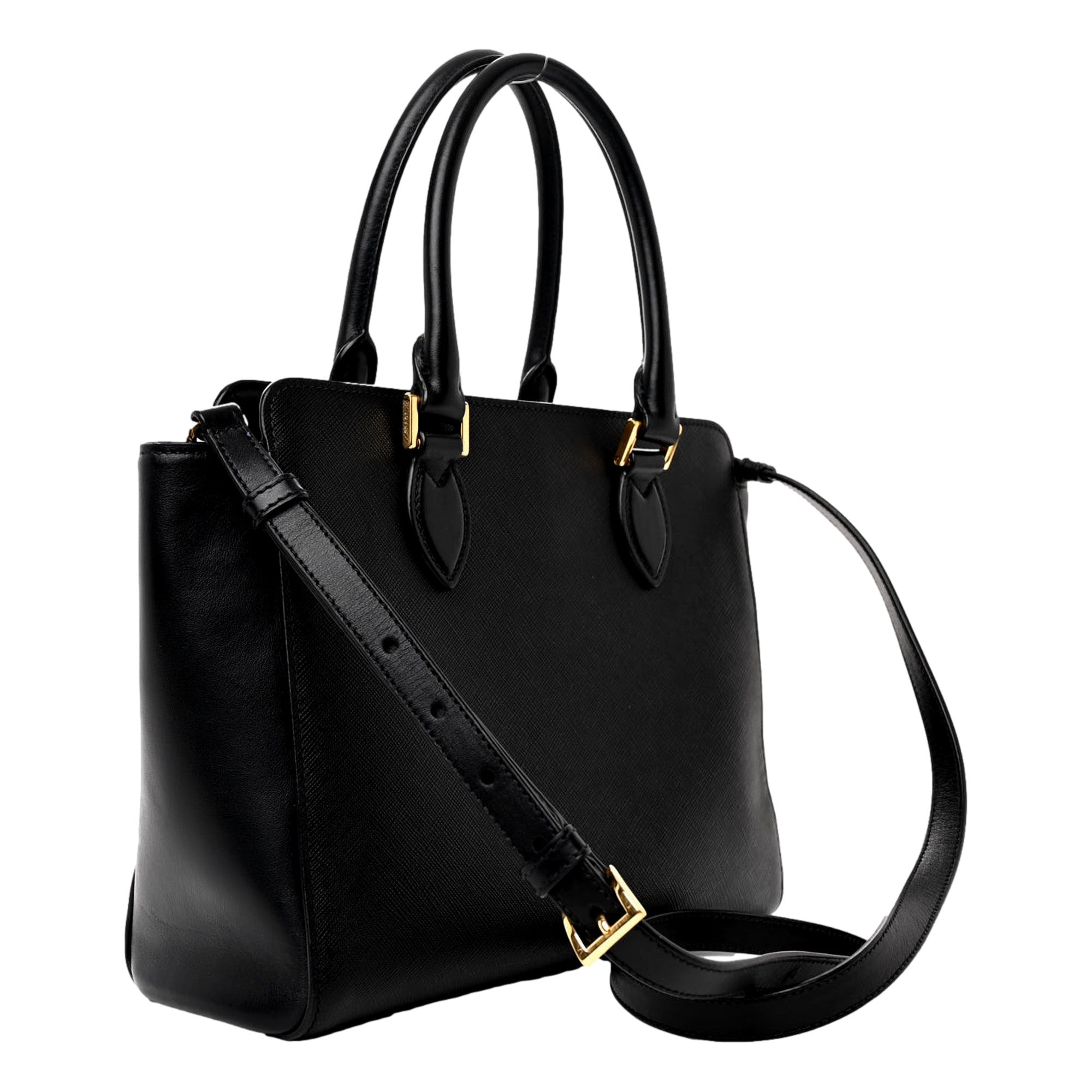 Prada Saffiano and Soft Calfskin Double Zipper Black Tote Shoulder Bag available at Queen Bee of Beverly Hills