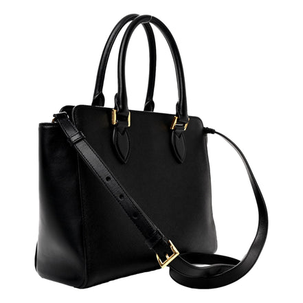 Prada Saffiano and Soft Calfskin Double Zipper Black Tote Shoulder Bag available at Queen Bee of Beverly Hills