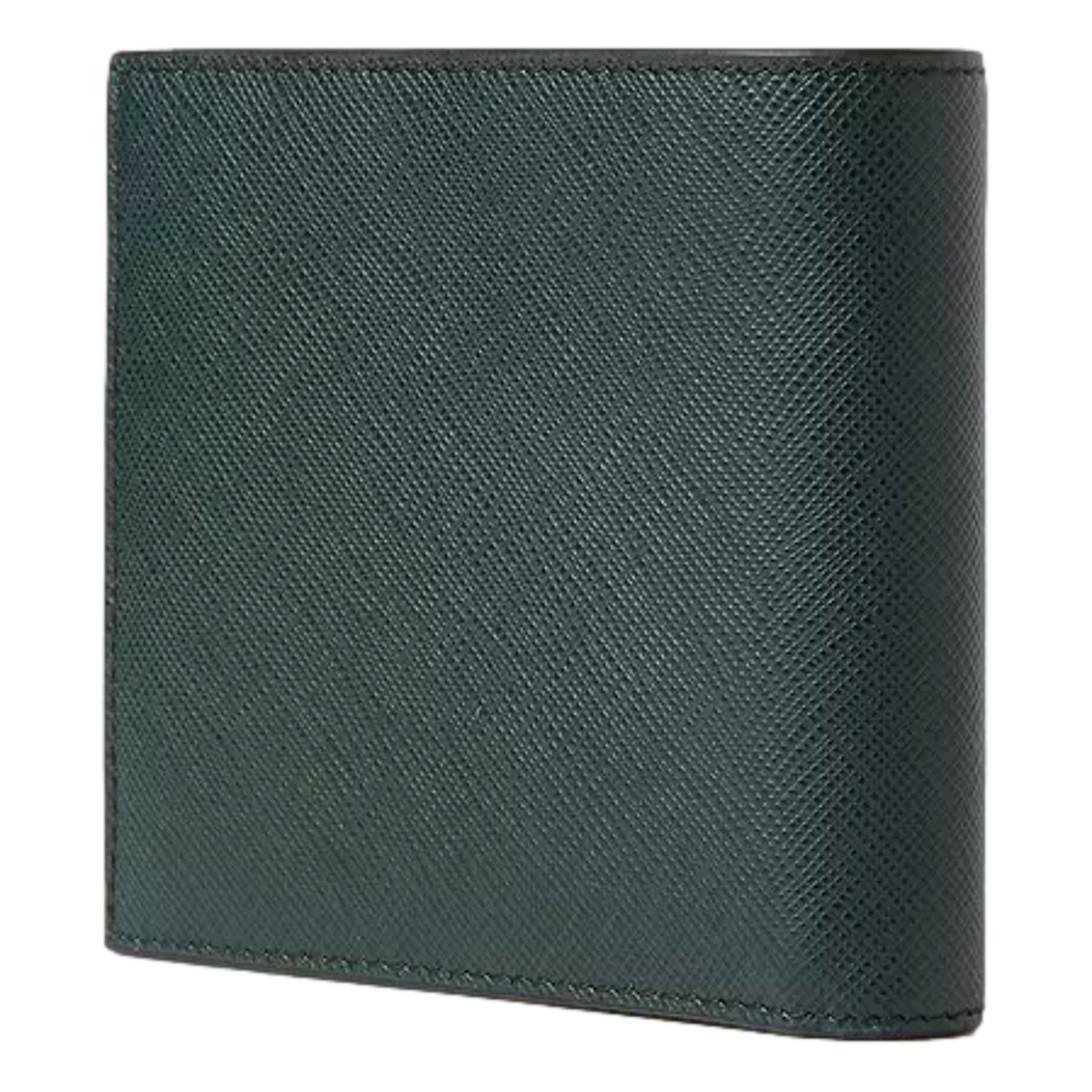 Prada Saffiano Leather Dark Green Bifold Wallet Metal Logo sold at Queen Bee of Beverly Hills