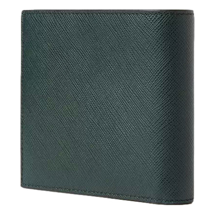 Prada Saffiano Leather Dark Green Bifold Wallet Metal Logo sold at Queen Bee of Beverly Hills