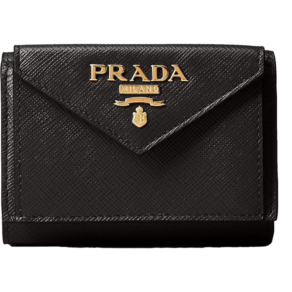 Prada Saffiano Black Leather Envelope Trifold Wallet 1MH021 at_Queen_Bee_of_Beverly_Hills