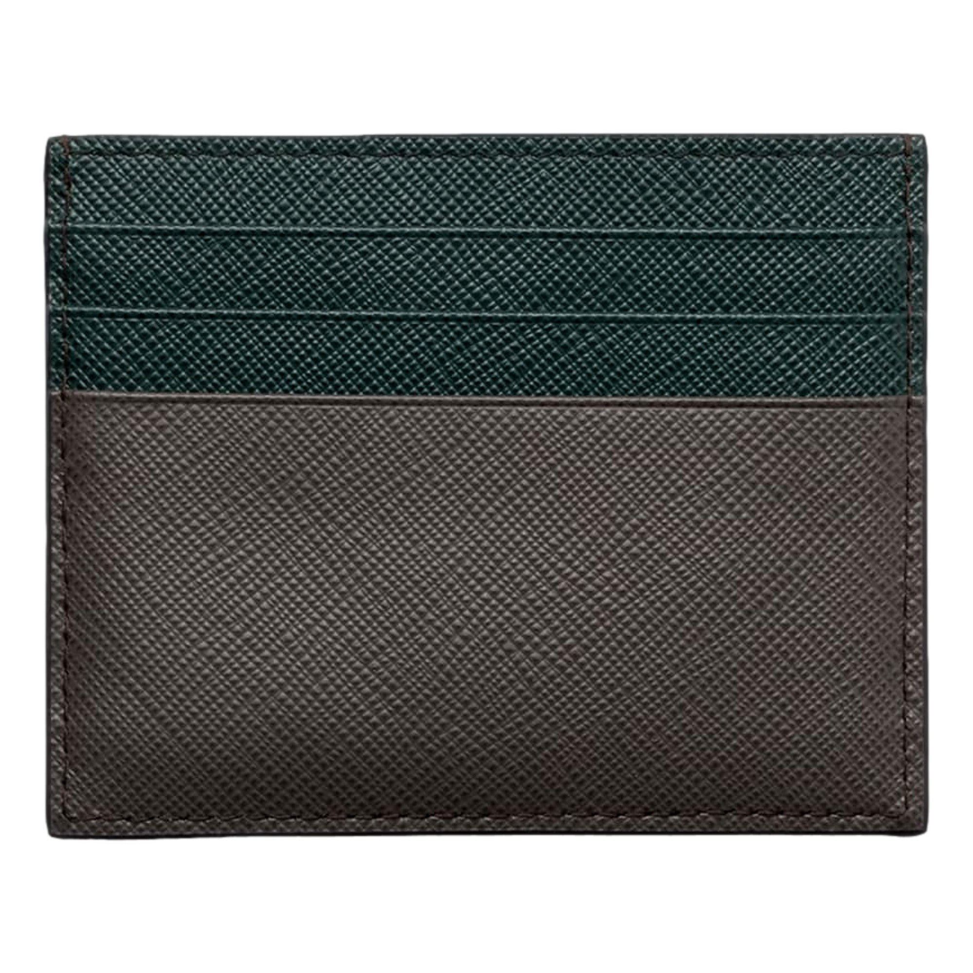 Prada Saffiano Dark Green Gray Leather Small Card Holder Wallet