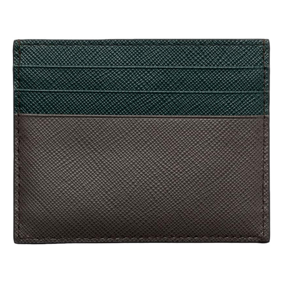 Prada Saffiano Dark Green Gray Leather Small Card Holder Wallet - available at Queen Bee of Beverly Hills. 