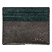 Prada Saffiano Dark Green Gray Leather Small Card Holder Wallet
