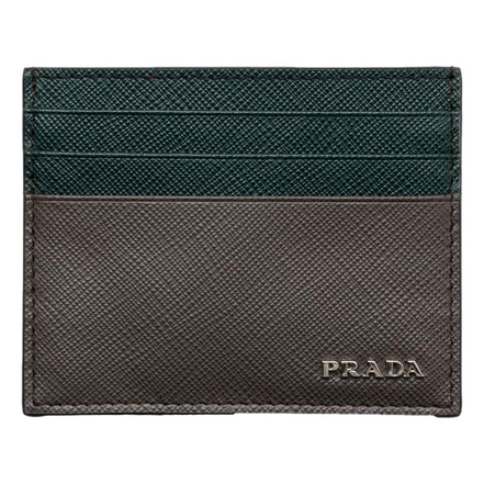 Prada Saffiano Dark Green Gray Leather Small Card Holder Wallet