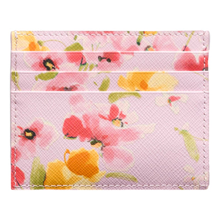Prada Floral Print Saffiano Leather Card Holder in Light Pink