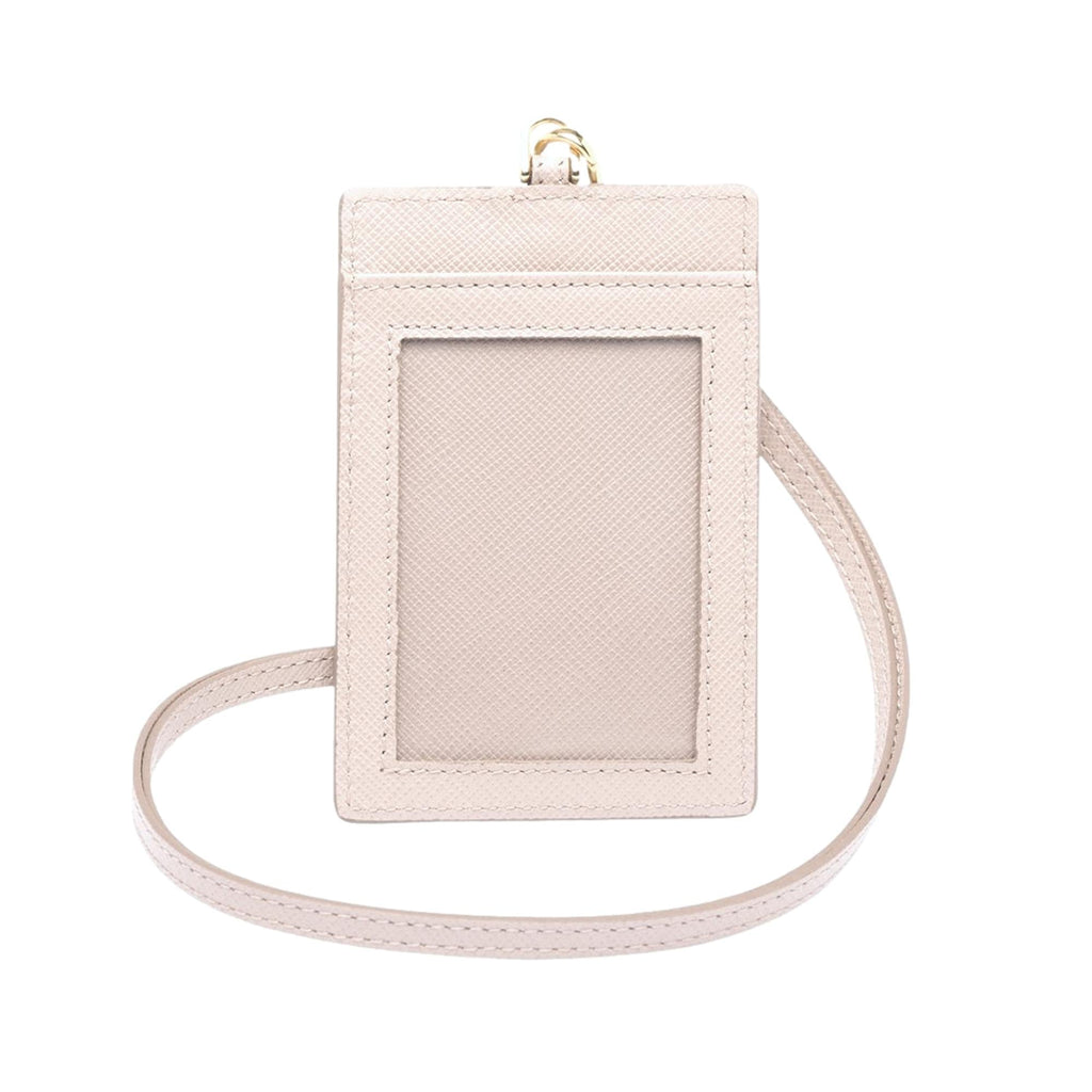 Prada Saffiano Ivory Leather Logo Plaque ID Cardholder Lanyard