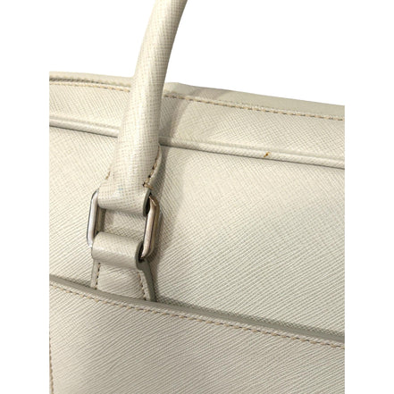 Prada Saffiano Ivory Leather Satchel Weekender Travel Tote Bag Crossbody available at Queen Bee of Beverly Hills