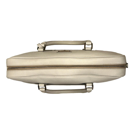 Prada Saffiano Ivory Leather Satchel Weekender Travel Tote Bag Crossbody available at Queen Bee of Beverly Hills