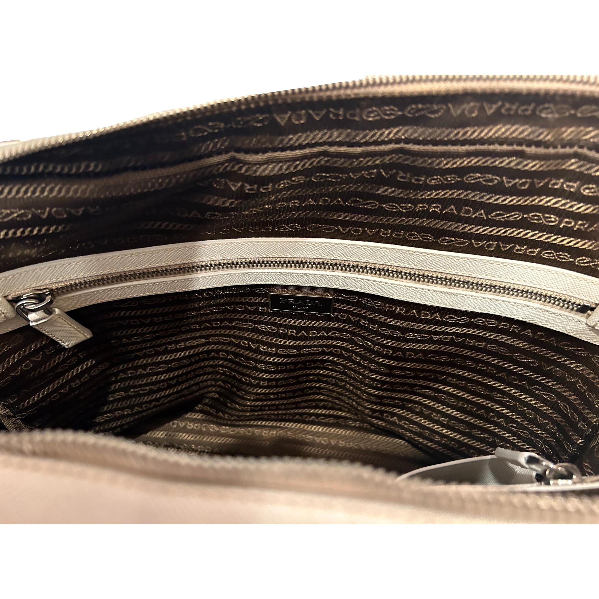 Prada Saffiano Ivory Leather Satchel Weekender Travel Tote Bag Crossbody available at Queen Bee of Beverly Hills