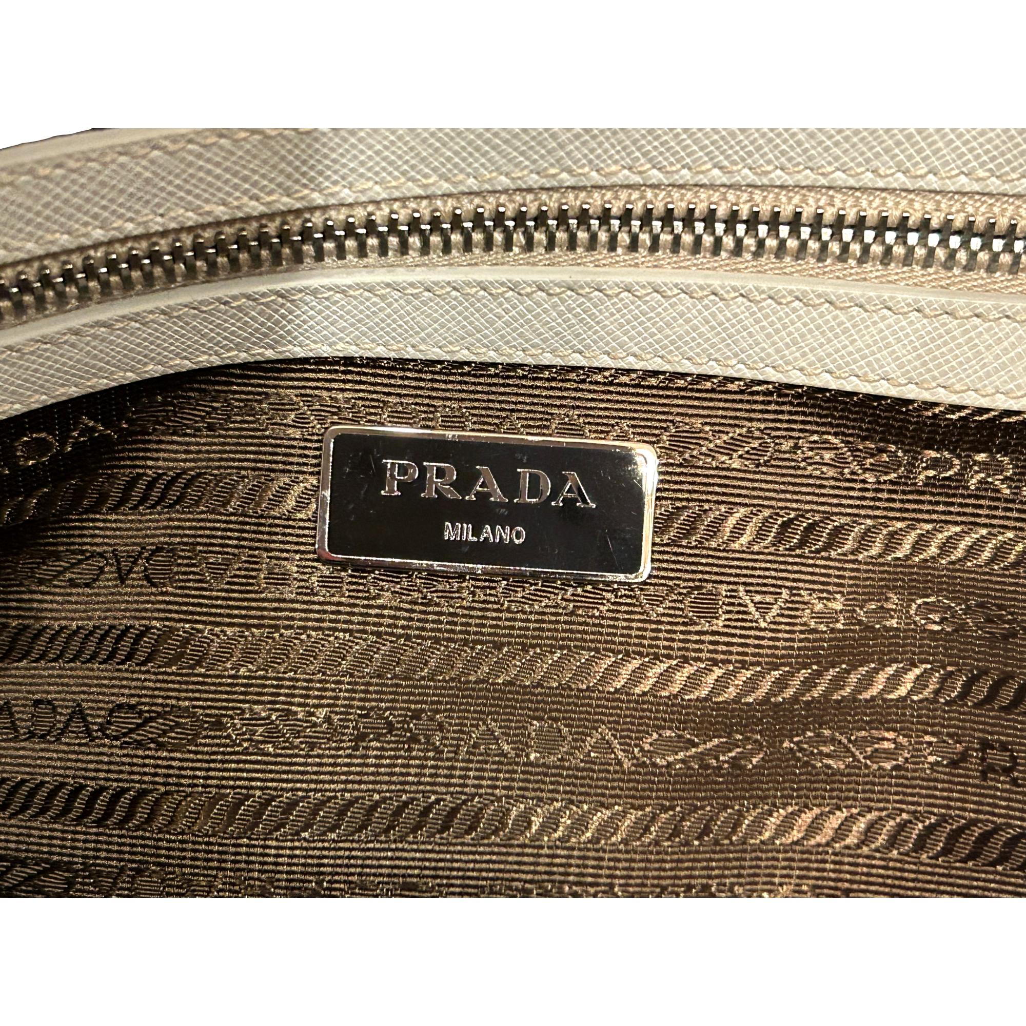 Prada Saffiano Ivory Leather Satchel Weekender Travel Tote Bag Crossbody available at Queen Bee of Beverly Hills