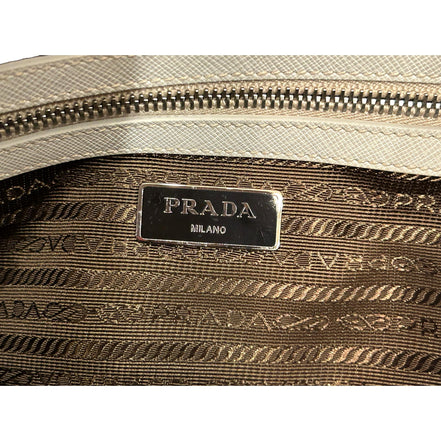 Prada Saffiano Ivory Leather Satchel Weekender Travel Tote Bag Crossbody available at Queen Bee of Beverly Hills