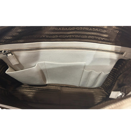 Prada Saffiano Ivory Leather Satchel Weekender Travel Tote Bag Crossbody available at Queen Bee of Beverly Hills