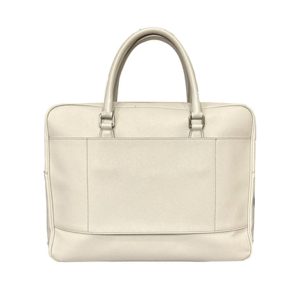 Prada Saffiano Ivory Leather Satchel Weekender Travel Tote Bag Crossbody available at Queen Bee of Beverly Hills