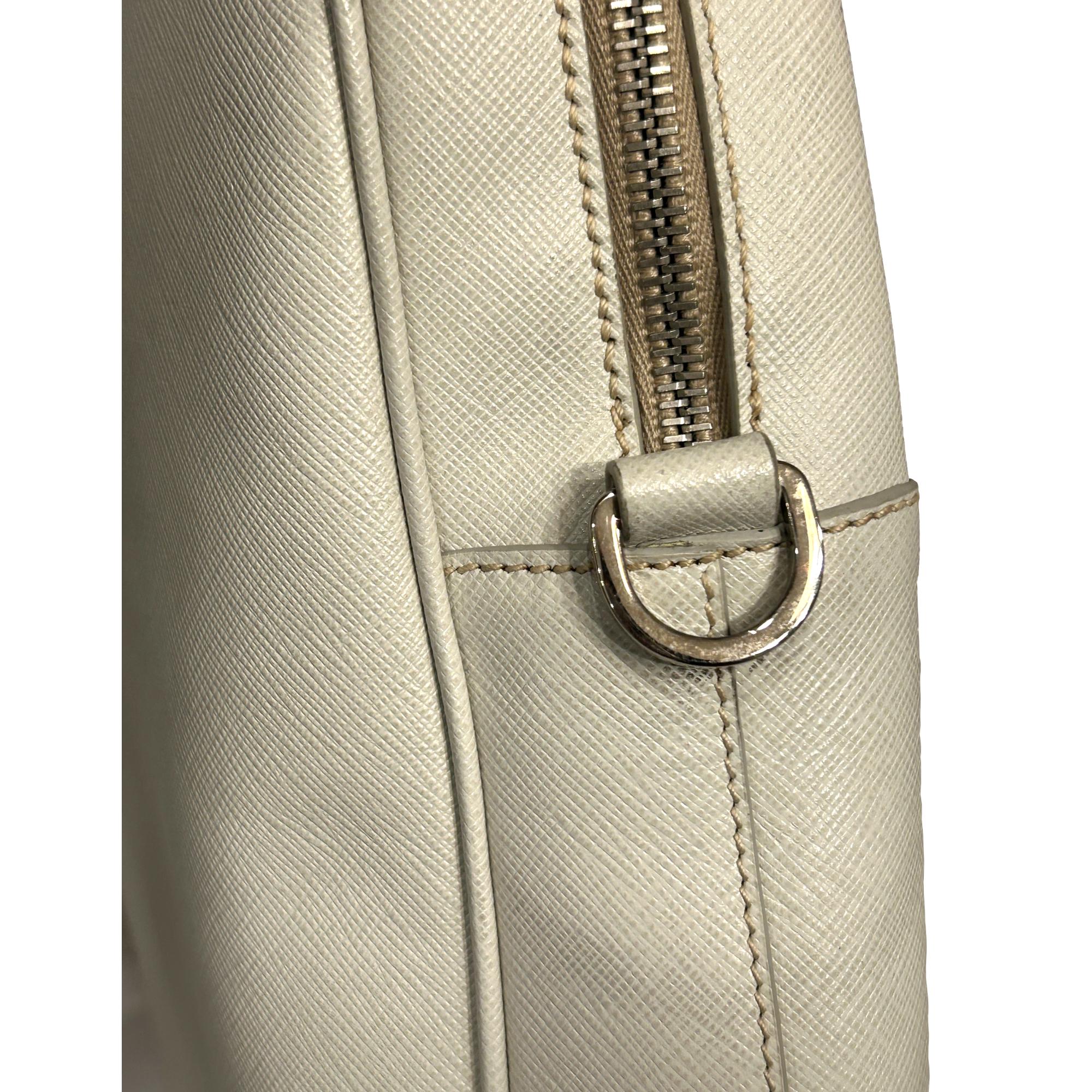 Prada Saffiano Ivory Leather Satchel Weekender Travel Tote Bag Crossbody available at Queen Bee of Beverly Hills