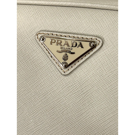 Prada Saffiano Ivory Leather Satchel Weekender Travel Tote Bag Crossbody available at Queen Bee of Beverly Hills