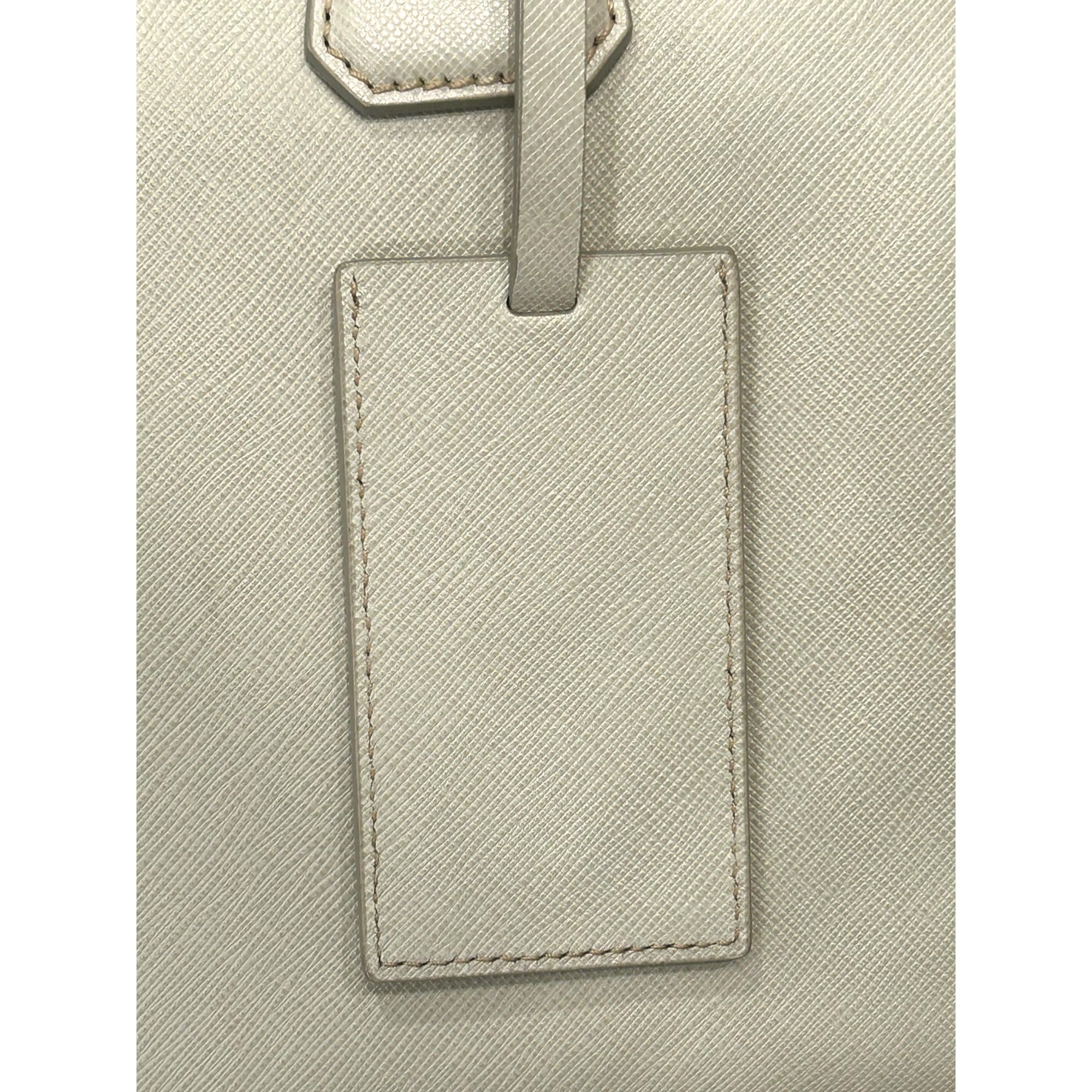 Prada Saffiano Ivory Leather Satchel Weekender Travel Tote Bag Crossbody available at Queen Bee of Beverly Hills