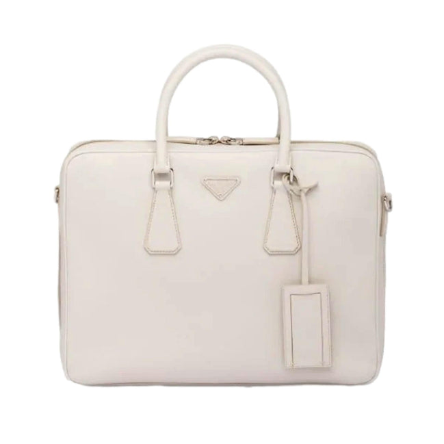 Prada Saffiano Ivory Leather Satchel Weekender Travel Tote Bag Crossbody available at Queen Bee of Beverly Hills