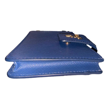 Prada Saffiano Leather Blue Wristlet Clutch Wallet available at Queen Bee of Beverly Hills