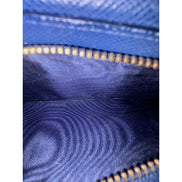 Prada Saffiano Leather Blue Wristlet Clutch Wallet available at Queen Bee of Beverly Hills