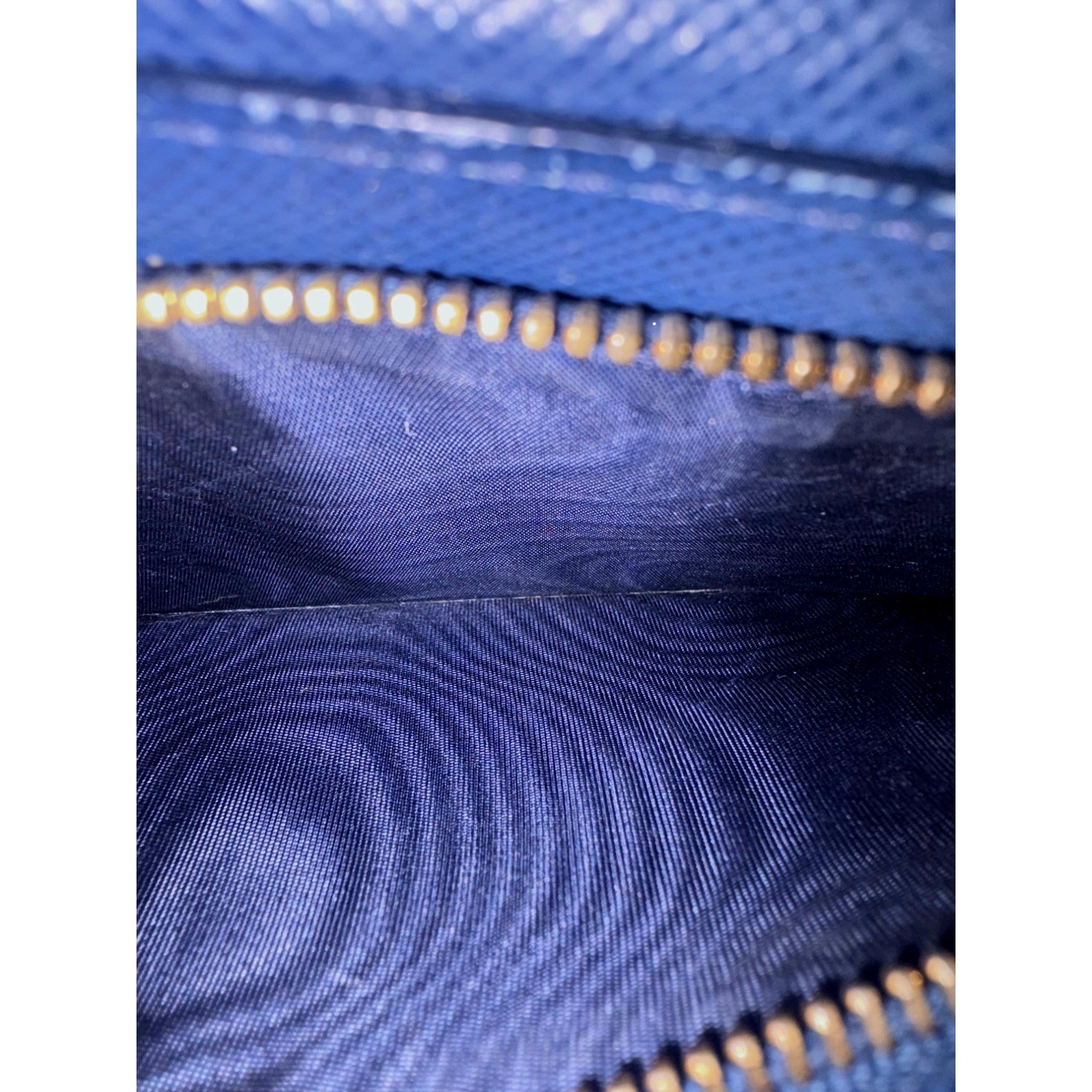 Prada Saffiano Leather Blue Wristlet Clutch Wallet available at Queen Bee of Beverly Hills