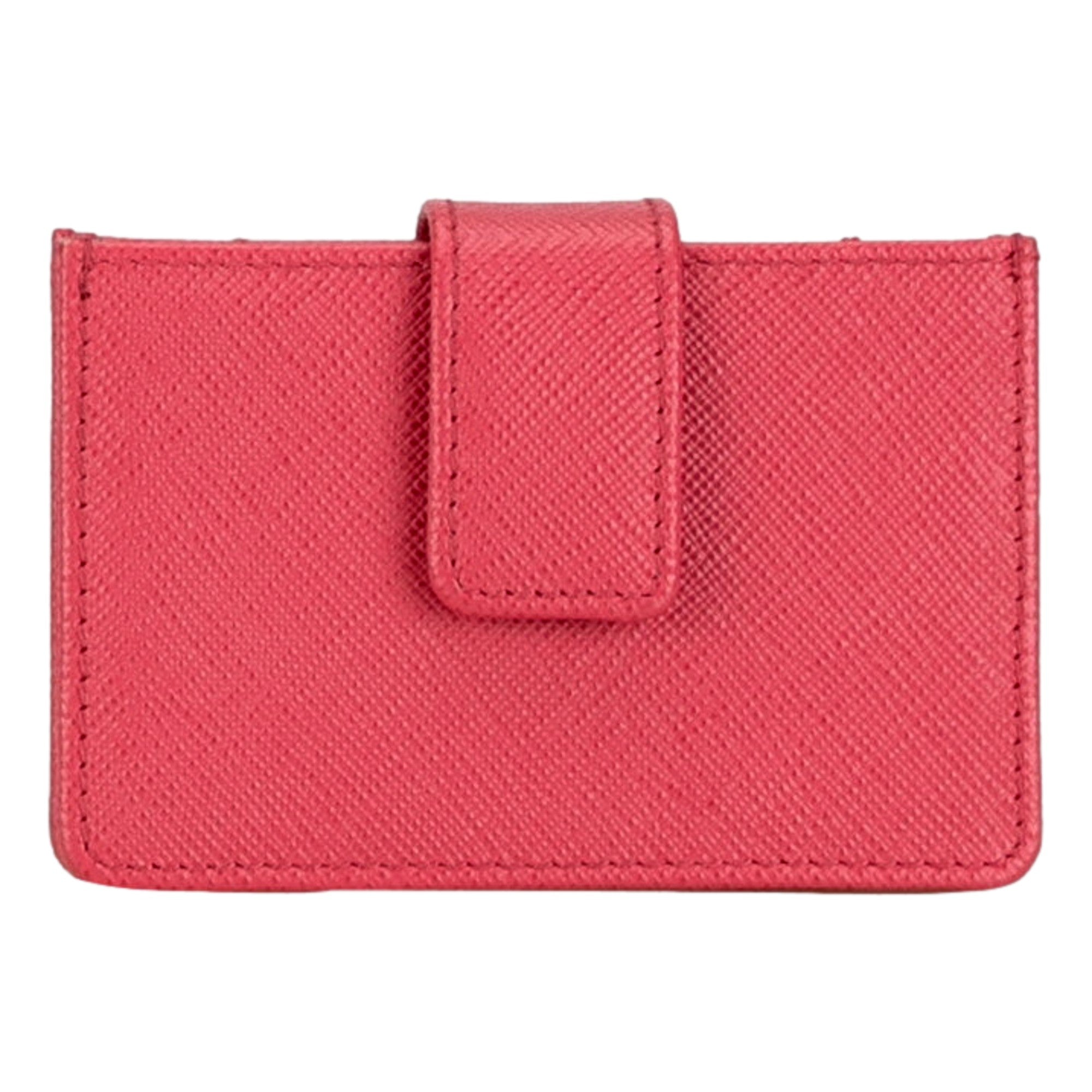 Prada Saffiano Leather Card Case Wallet Accordion Peonia Pink available at Queen Bee of Beverly Hills