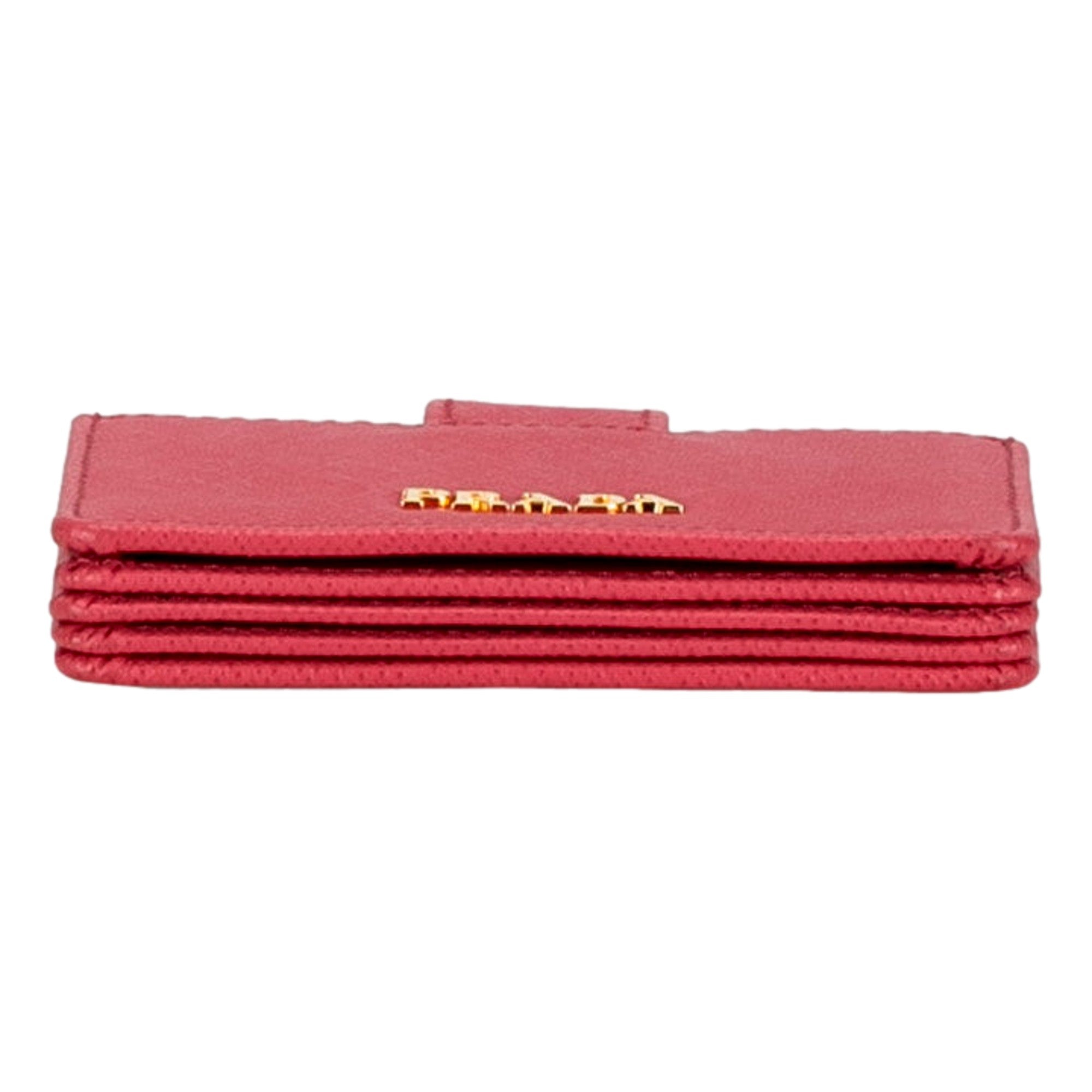 Prada Saffiano Leather Card Case Wallet Accordion Peonia Pink available at Queen Bee of Beverly Hills