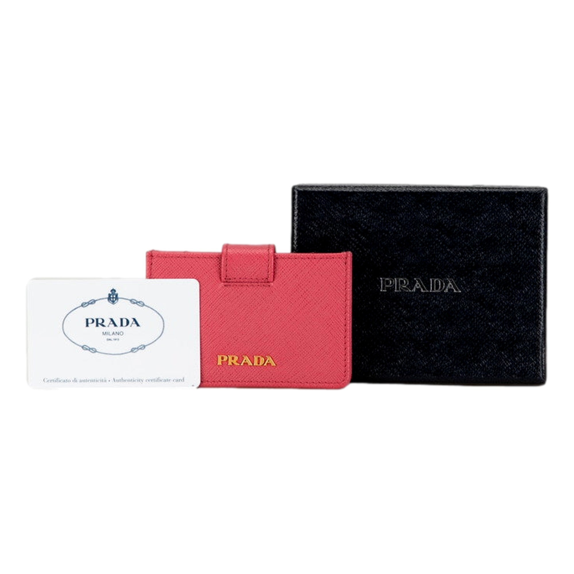 Prada Saffiano Leather Card Case Wallet Accordion Peonia Pink available at Queen Bee of Beverly Hills