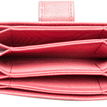 Prada Saffiano Leather Card Case Wallet Accordion Peonia Pink available at Queen Bee of Beverly Hills