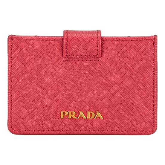 Prada Saffiano Leather Card Case Wallet Accordion Peonia Pink available at Queen Bee of Beverly Hills