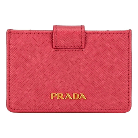 Prada Saffiano Leather Card Case Wallet Accordion Peonia Pink available at Queen Bee of Beverly Hills