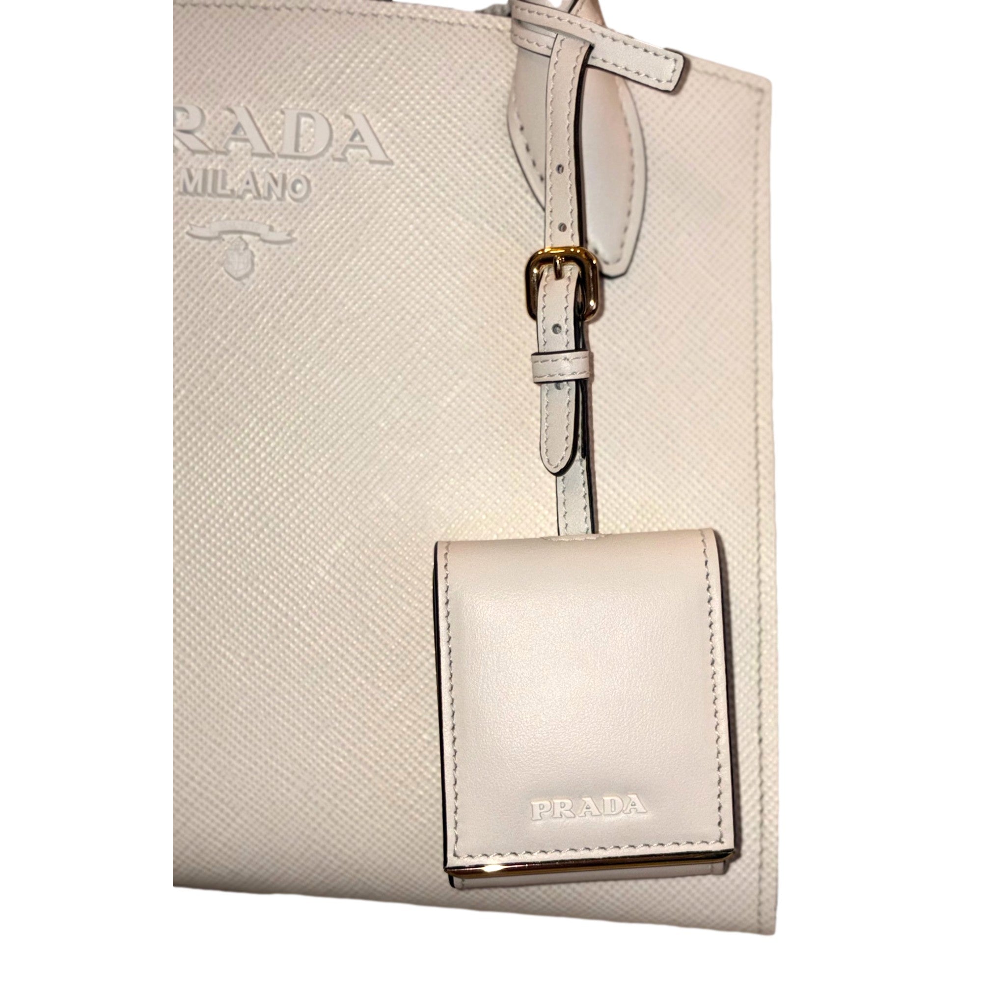 Prada Saffiano Leather Monochrome Bianco White Top Handle Handbag available at Queen Bee of Beverly Hills