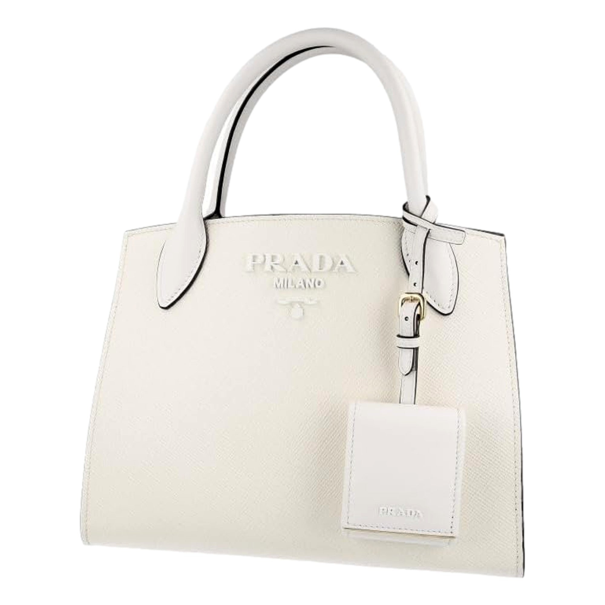 Prada Saffiano Leather Monochrome Bianco White Top Handle Handbag available at Queen Bee of Beverly Hills