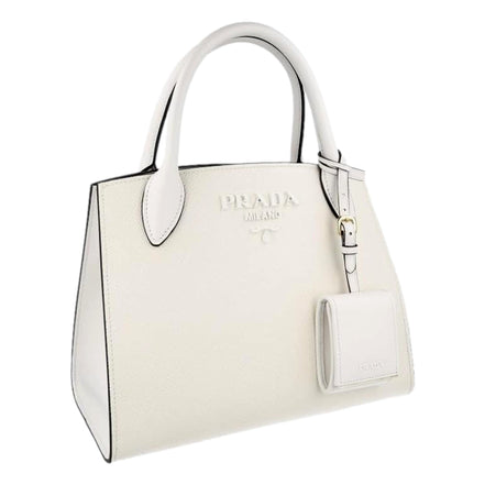 Prada Saffiano Leather Monochrome Bianco White Top Handle Handbag available at Queen Bee of Beverly Hills
