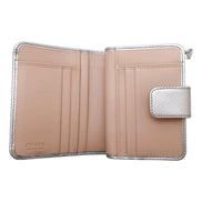 Prada Saffiano Leather Pirite and Cipria Gold Bow Wallet with Zipper Coin Pouch available at Queen Bee of Beverly Hills