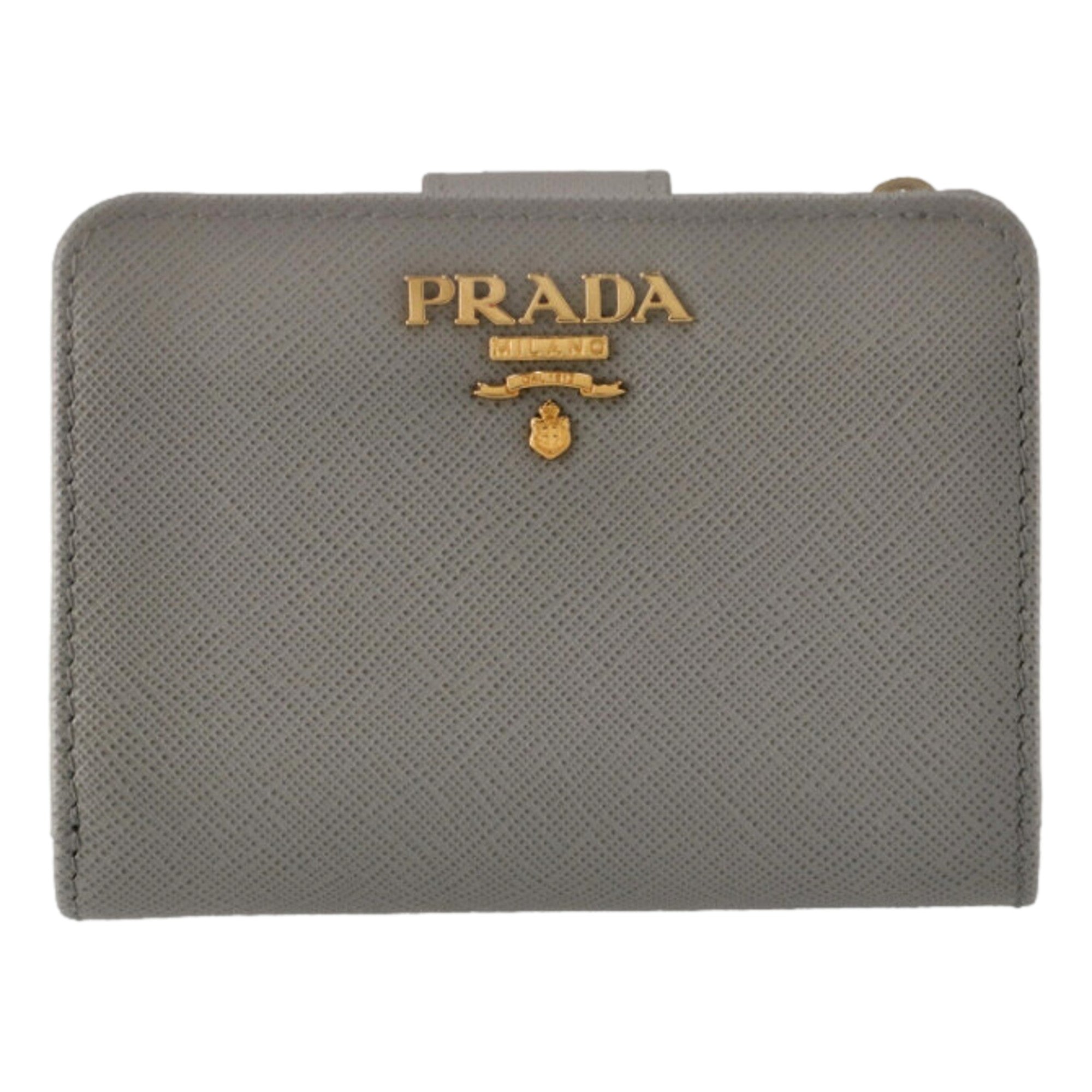 Prada Saffiano Leather Small Wallet with Zipper Argilla and Astrale Grey Blue available at Queen Bee of Beverly Hills