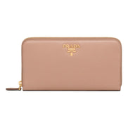 Prada Saffiano Beige Red Multicolor Leather Continental Zip Around Wallet sold at Queen Bee of Beverly Hills