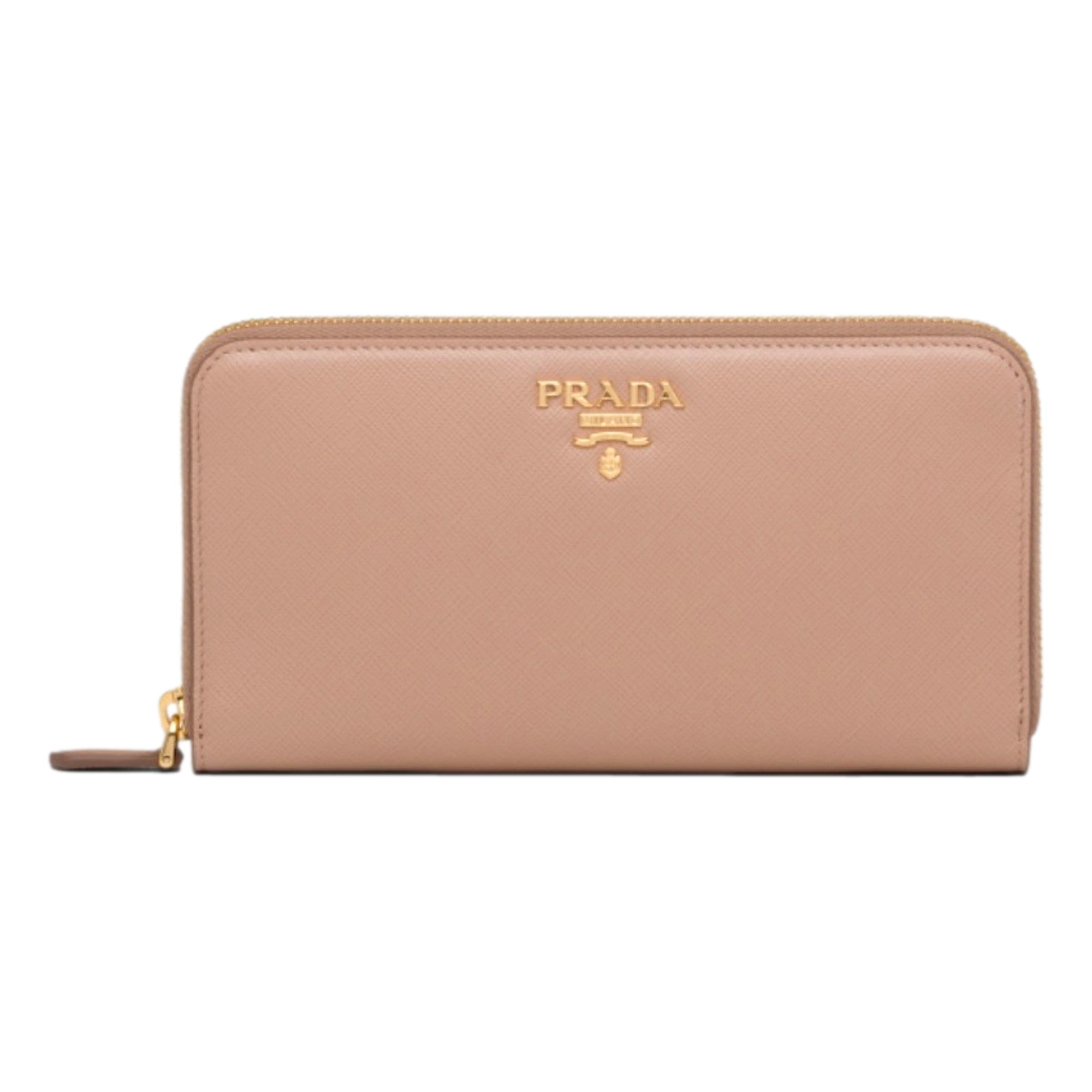 Prada Saffiano Beige Red Multicolor Leather Continental Zip Around Wallet sold at Queen Bee of Beverly Hills