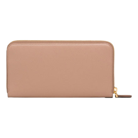 Prada Saffiano Beige Red Multicolor Leather Continental Zip Around Wallet sold at Queen Bee of Beverly Hills