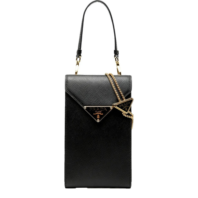 Prada Saffiano Lux Black Top Handle Chain Strap Mini Bag available at Queen Bee of Beverly Hills