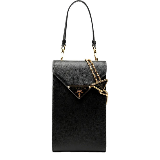 Prada Saffiano Lux Black Top Handle Chain Strap Mini Bag available at Queen Bee of Beverly Hills