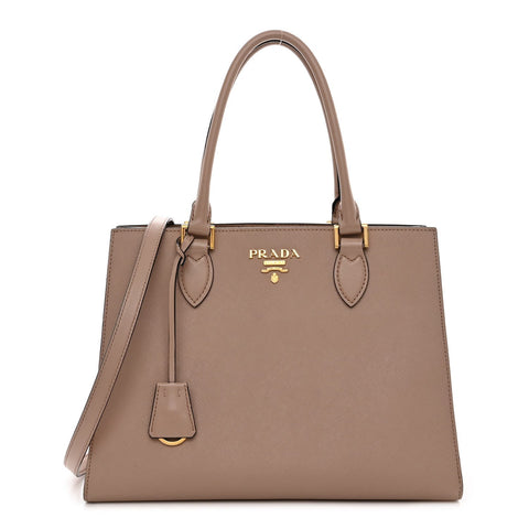 Prada Saffiano Lux Cammeo Beige Leather Large Crossbody Satchel Bag at_Queen_Bee_of_Beverly_Hills